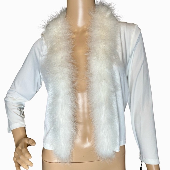 New!! Calvin Klein Cream Crop Open Fur Long Sleeve Cardigan Sweater Sz Medium - Picture 2 of 9